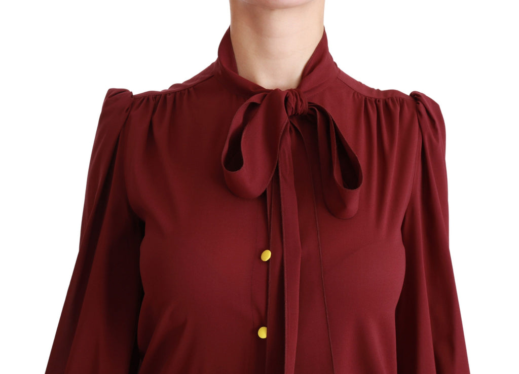 Dolce & Gabbana Maroon Long Sleeve Shirt Blouse Silk Top - Luxe & Glitz