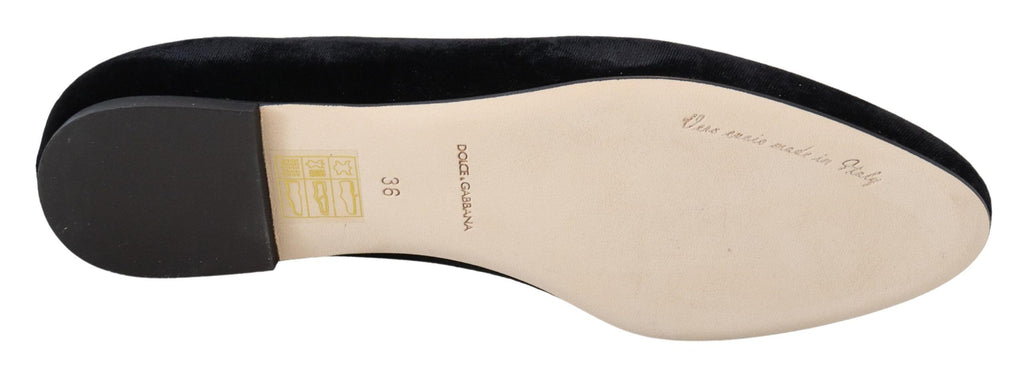 Dolce & Gabbana Black Velvet Slip Ons Loafers Flats Shoes Dolce & Gabbana