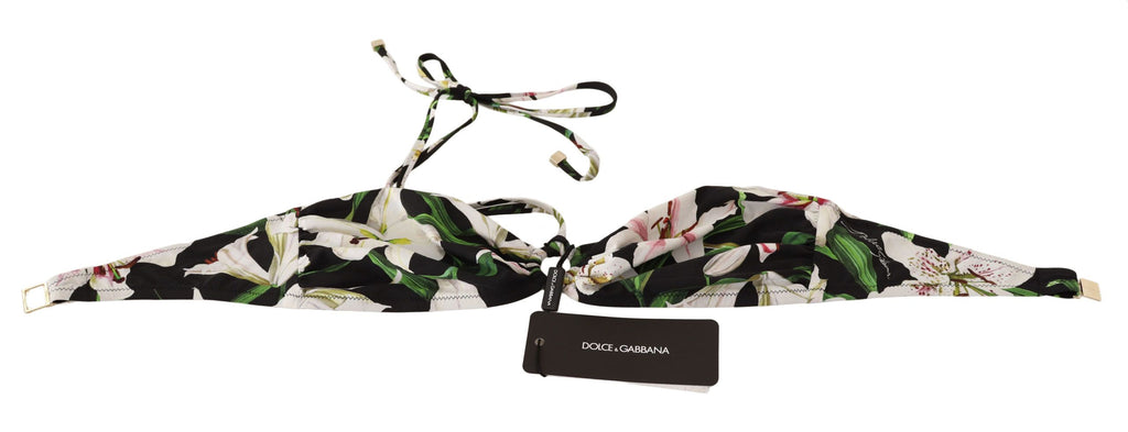 Dolce & Gabbana Black Lily Print Swimsuit Bikini Top Swimwear Dolce & Gabbana