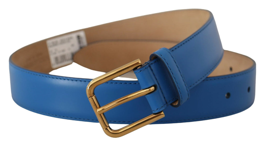 Dolce & Gabbana Blue Leather Gold Tone Logo Metal Waist Buckle Belt - Luxe & Glitz