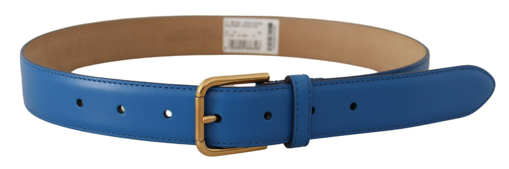 Dolce & Gabbana Blue Leather Gold Tone Logo Metal Waist Buckle Belt - Luxe & Glitz