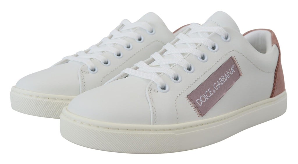 Dolce & Gabbana White Pink Leather Low Top Sneakers Shoes Dolce & Gabbana
