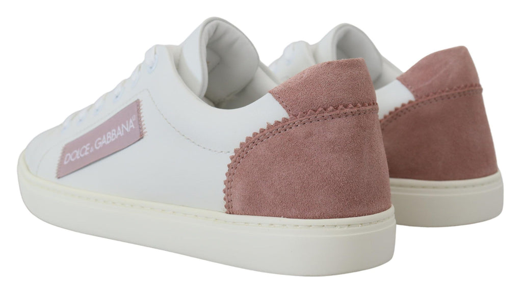 Dolce & Gabbana White Pink Leather Low Top Sneakers Shoes Dolce & Gabbana