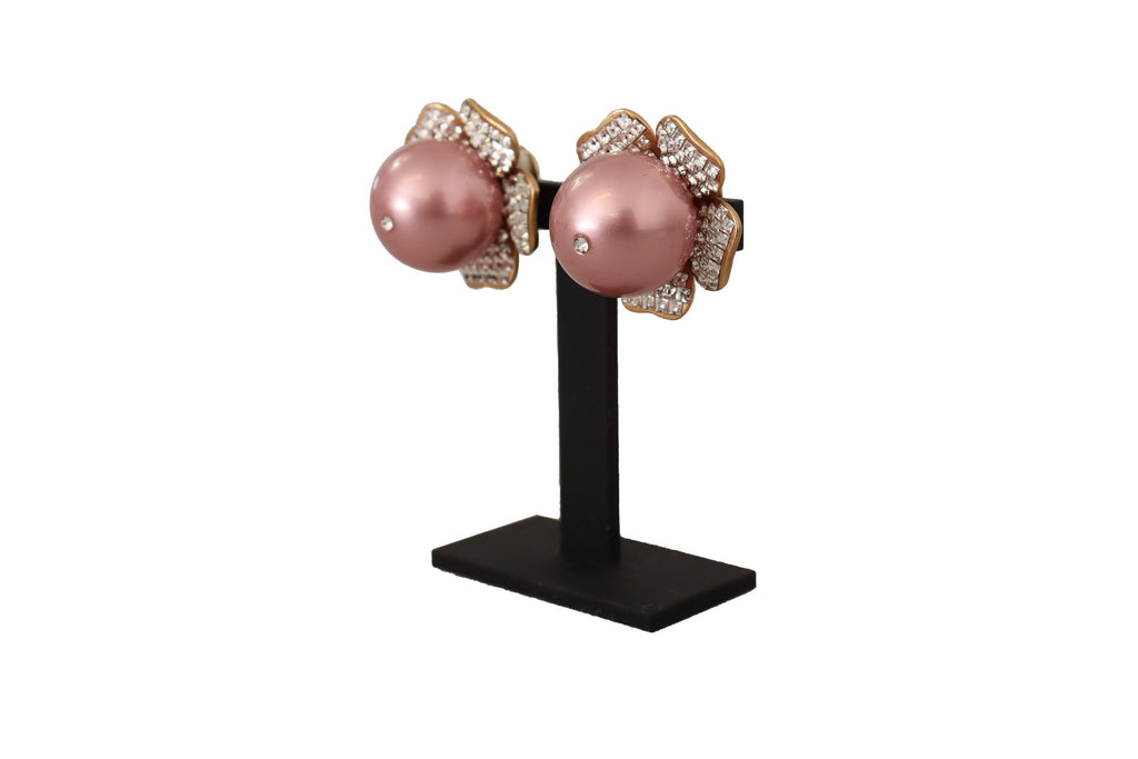 Dolce & Gabbana Gold Tone Maxi Faux Pearl Floral Clip-on Jewelry Earrings Dolce & Gabbana