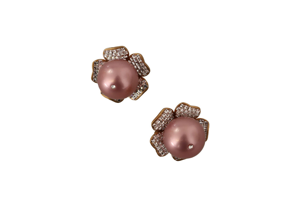 Dolce & Gabbana Gold Tone Maxi Faux Pearl Floral Clip-on Jewelry Earrings Dolce & Gabbana