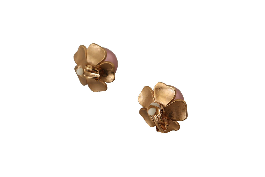 Dolce & Gabbana Gold Tone Maxi Faux Pearl Floral Clip-on Jewelry Earrings Dolce & Gabbana