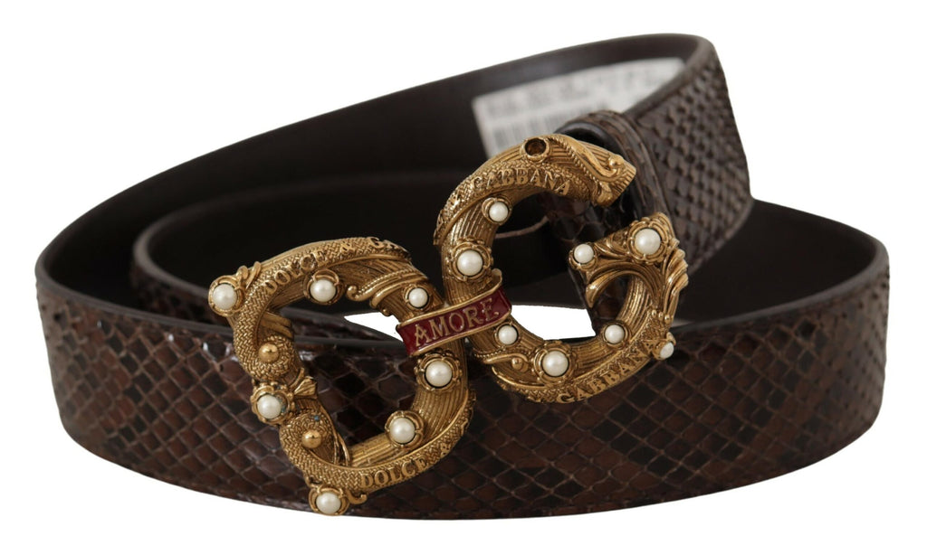 Dolce & Gabbana Brown Amore Animal Print Exotic Leather Logo Buckle Belt - Luxe & Glitz