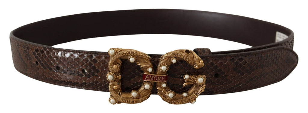 Dolce & Gabbana Brown Amore Animal Print Exotic Leather Logo Buckle Belt - Luxe & Glitz