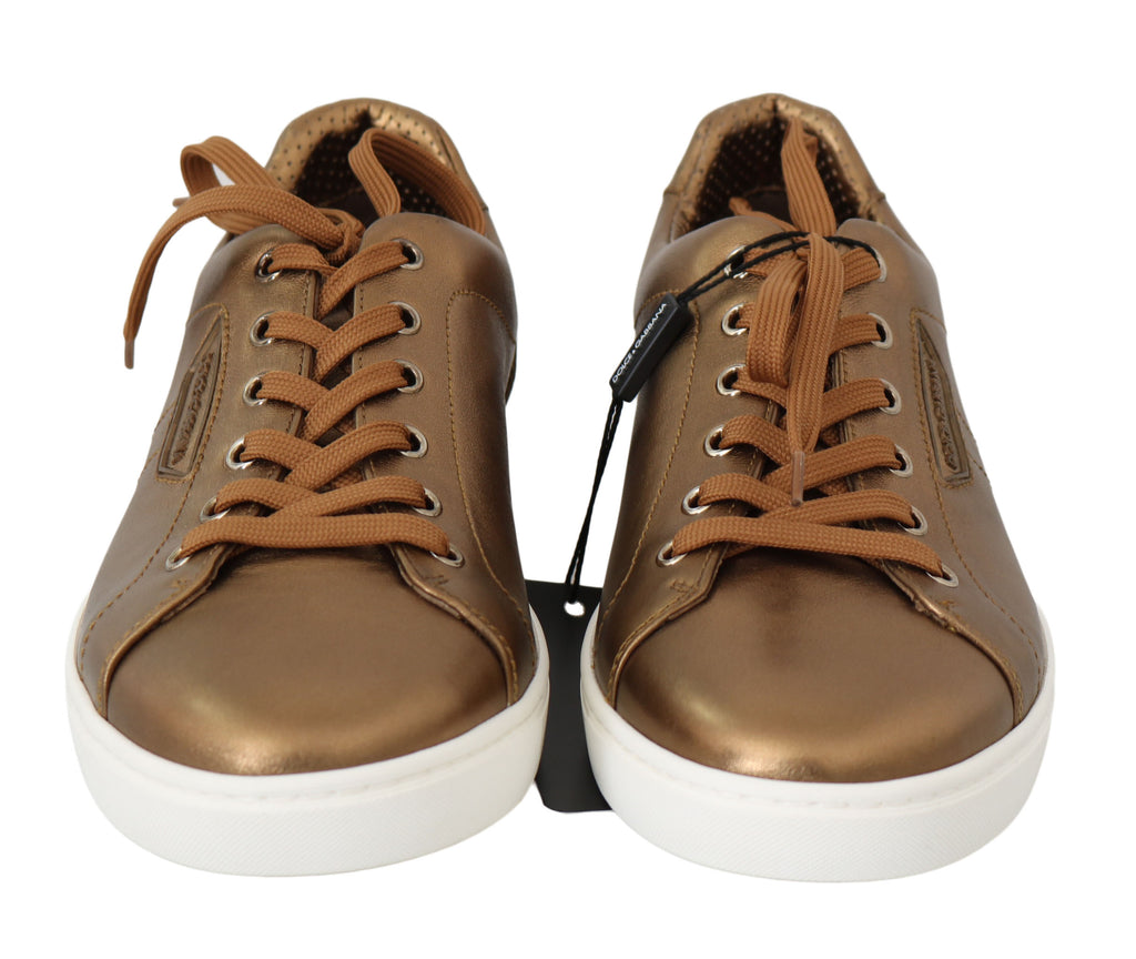 Dolce & Gabbana Gold Leather Mens Casual Sneakers Dolce & Gabbana