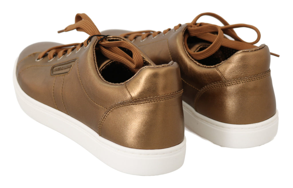 Dolce & Gabbana Gold Leather Mens Casual Sneakers Dolce & Gabbana