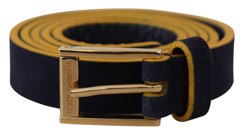 Dolce & Gabbana Blue Suede Yellow Gold Metal Logo Buckle Belt - Luxe & Glitz