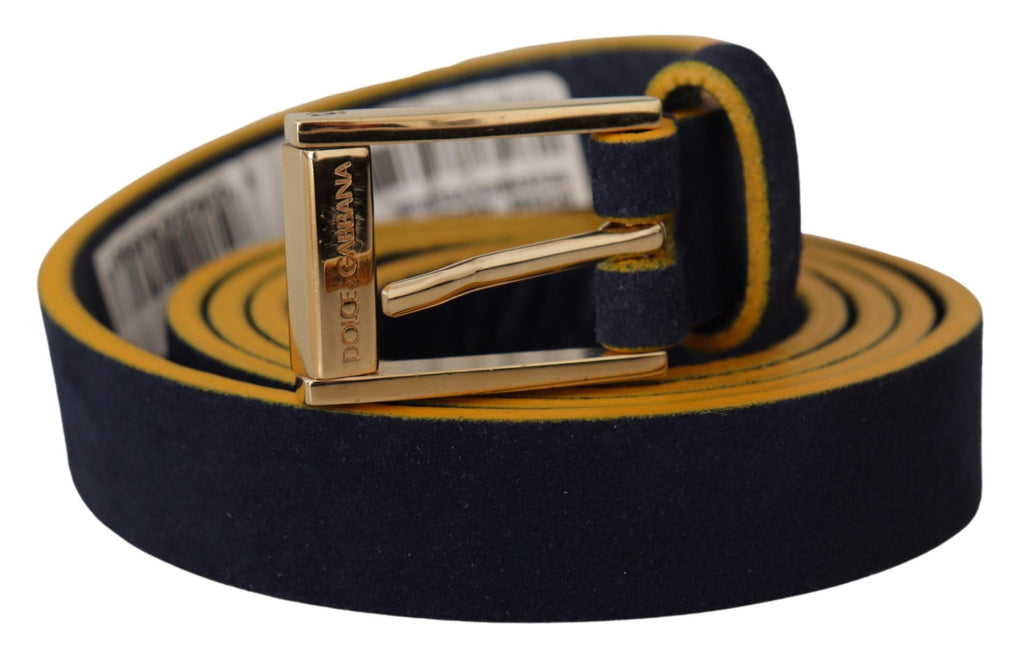 Dolce & Gabbana Blue Suede Yellow Gold Metal Logo Buckle Belt - Luxe & Glitz