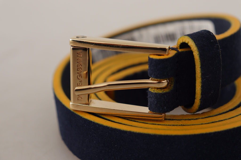 Dolce & Gabbana Blue Suede Yellow Gold Metal Logo Buckle Belt - Luxe & Glitz