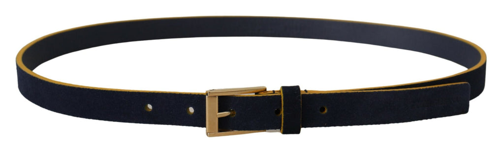 Dolce & Gabbana Blue Suede Yellow Gold Metal Logo Buckle Belt - Luxe & Glitz