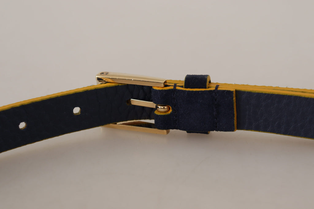 Dolce & Gabbana Blue Suede Yellow Gold Metal Logo Buckle Belt - Luxe & Glitz