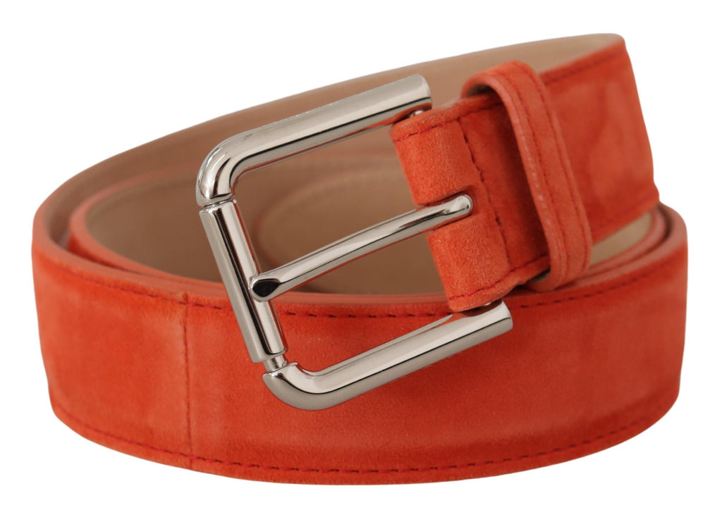 Dolce & Gabbana Orange Leather Suede Silver Logo Metal Buckle Belt - Luxe & Glitz