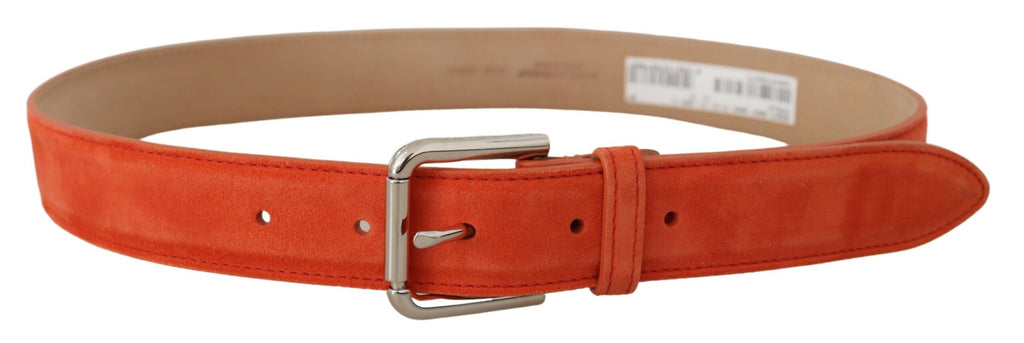 Dolce & Gabbana Orange Leather Suede Silver Logo Metal Buckle Belt - Luxe & Glitz