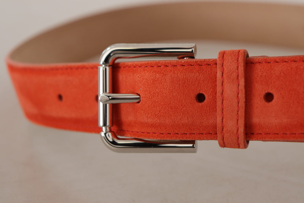 Dolce & Gabbana Orange Leather Suede Silver Logo Metal Buckle Belt - Luxe & Glitz