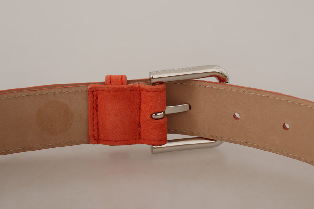 Dolce & Gabbana Orange Leather Suede Silver Logo Metal Buckle Belt - Luxe & Glitz