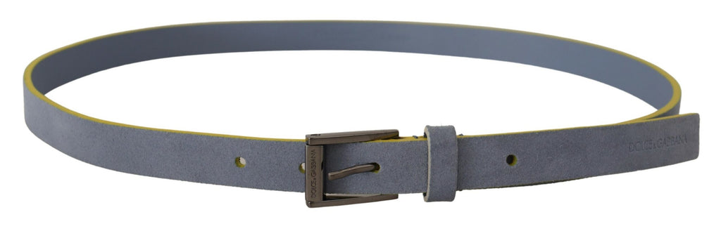 Dolce & Gabbana Blue Suede Leather Logo Engraved Buckle Belt - Luxe & Glitz