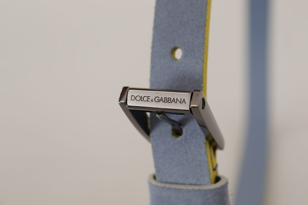 Dolce & Gabbana Blue Suede Leather Logo Engraved Buckle Belt - Luxe & Glitz