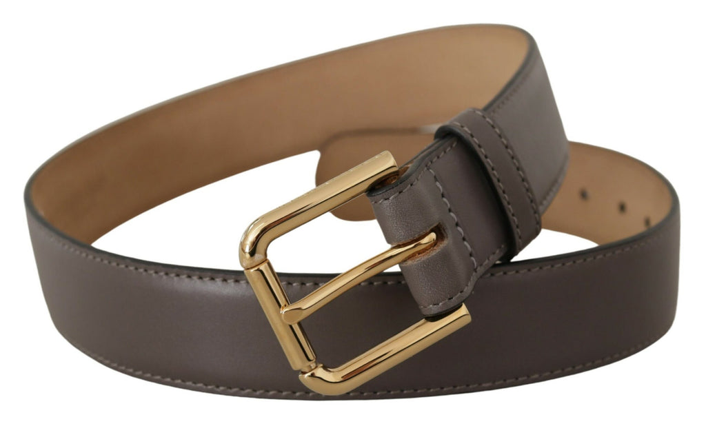 Dolce & Gabbana Gray Calfskin Leather Gold Metal Logo Buckle Belt - Luxe & Glitz