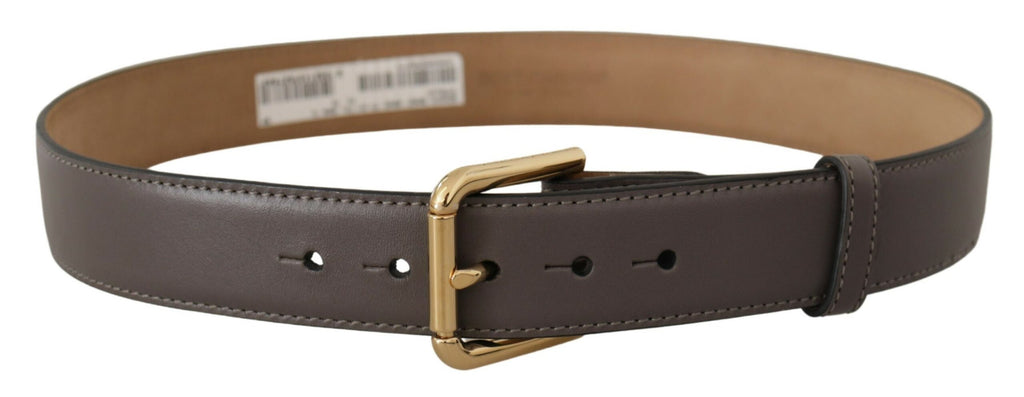 Dolce & Gabbana Gray Calfskin Leather Gold Metal Logo Buckle Belt - Luxe & Glitz