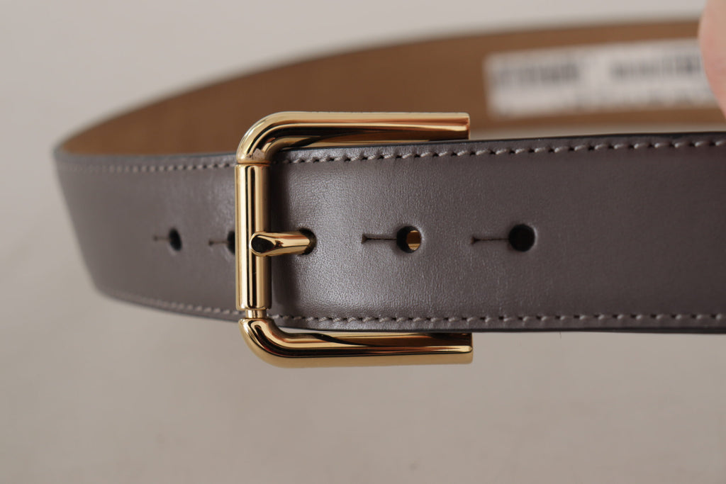 Dolce & Gabbana Gray Calfskin Leather Gold Metal Logo Buckle Belt - Luxe & Glitz