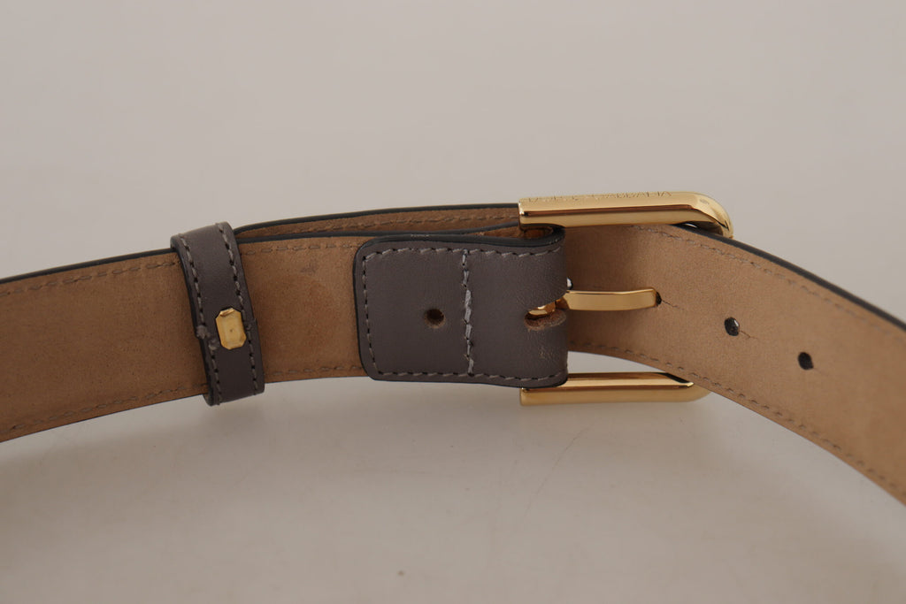 Dolce & Gabbana Gray Calfskin Leather Gold Metal Logo Buckle Belt - Luxe & Glitz