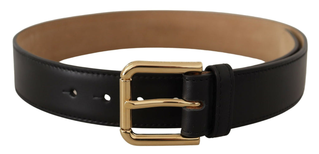 Dolce & Gabbana Black Solid Leather Classic Gold Waist Buckle Belt Dolce & Gabbana