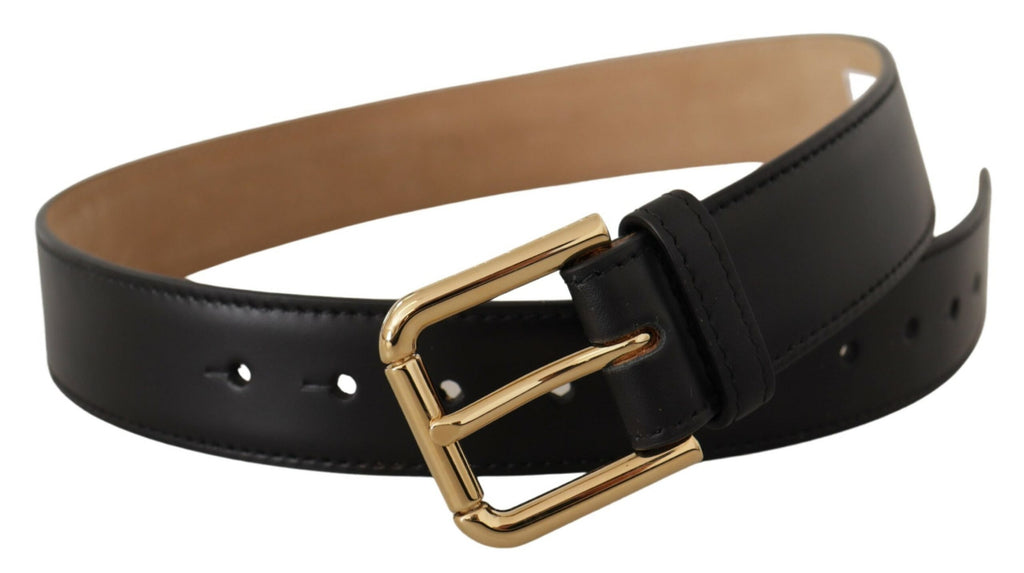 Dolce & Gabbana Black Solid Leather Classic Gold Waist Buckle Belt Dolce & Gabbana