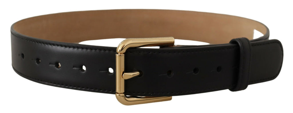 Dolce & Gabbana Black Solid Leather Classic Gold Waist Buckle Belt Dolce & Gabbana