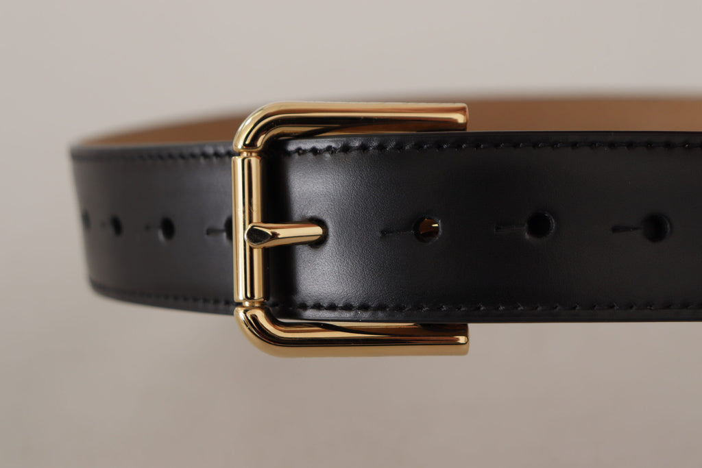 Dolce & Gabbana Black Solid Leather Classic Gold Waist Buckle Belt Dolce & Gabbana