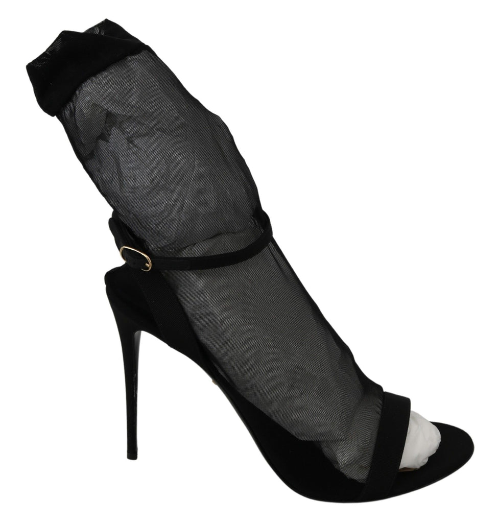 Dolce & Gabbana Black Tulle Stretch Stilettos Sandals Shoes Dolce & Gabbana