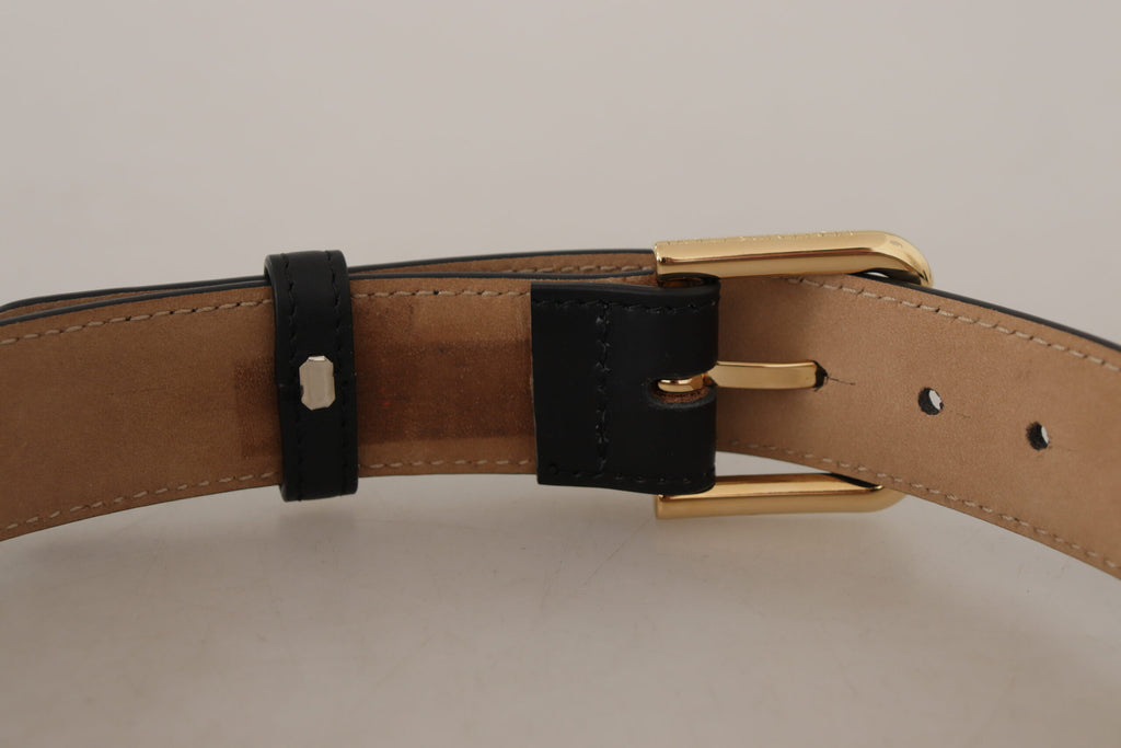 Dolce & Gabbana Black Solid Leather Classic Gold Waist Buckle Belt Dolce & Gabbana