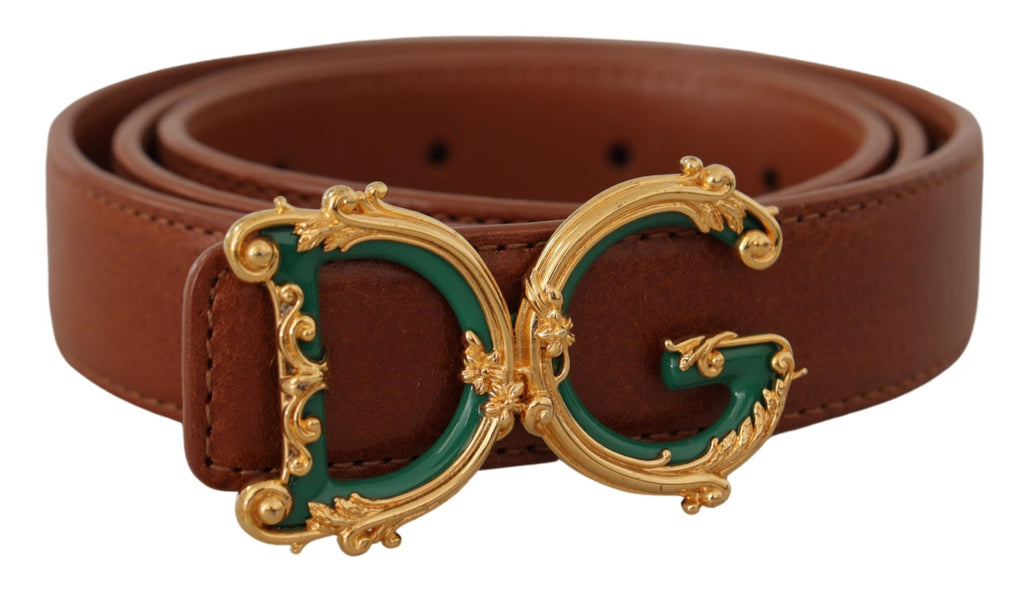 Dolce & Gabbana Brown Leather Baroque Gold DG Logo Waist Buckle Belt - Luxe & Glitz