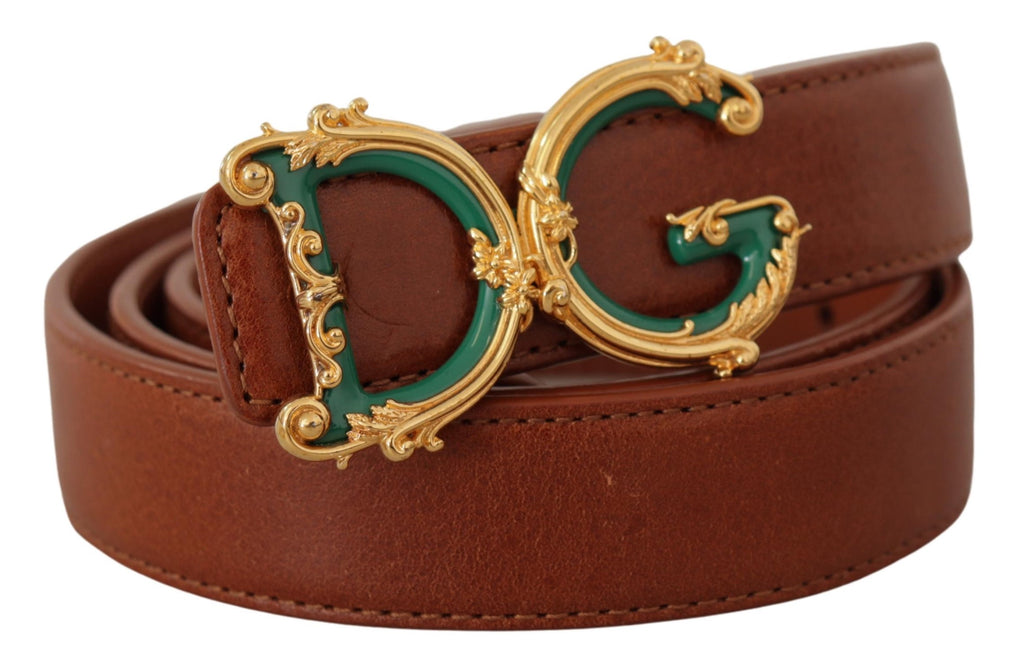 Dolce & Gabbana Brown Leather Baroque Gold DG Logo Waist Buckle Belt - Luxe & Glitz