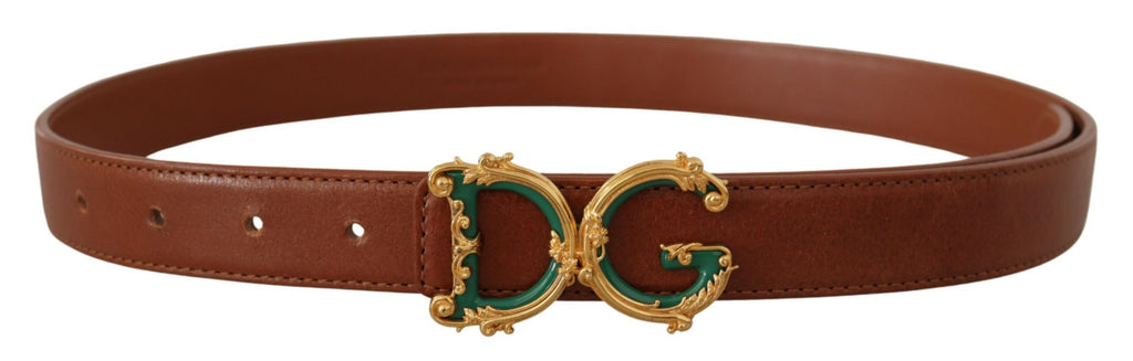 Dolce & Gabbana Brown Leather Baroque Gold DG Logo Waist Buckle Belt - Luxe & Glitz