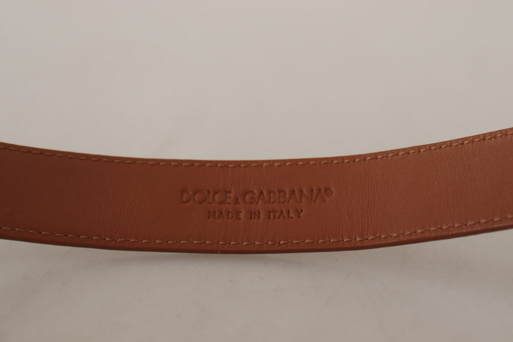 Dolce & Gabbana Brown Leather Baroque Gold DG Logo Waist Buckle Belt - Luxe & Glitz