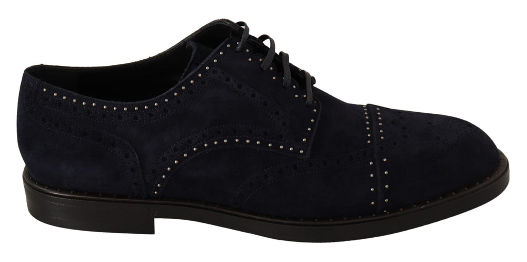 Dolce & Gabbana Blue Suede Leather Derby Studded Shoes Dolce & Gabbana