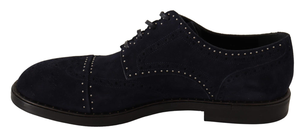 Dolce & Gabbana Blue Suede Leather Derby Studded Shoes Dolce & Gabbana