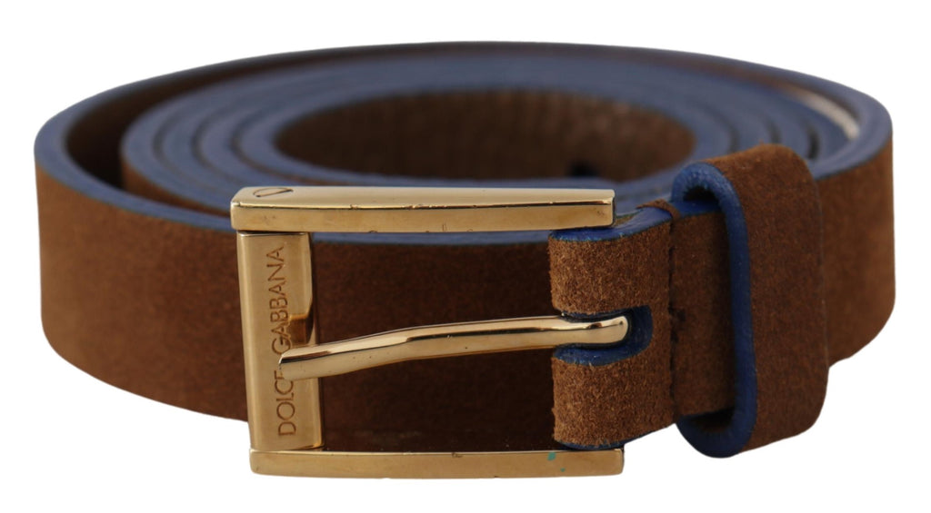 Dolce & Gabbana Dark Brown Blue Leather Gold Metal Buckle Belt Dolce & Gabbana