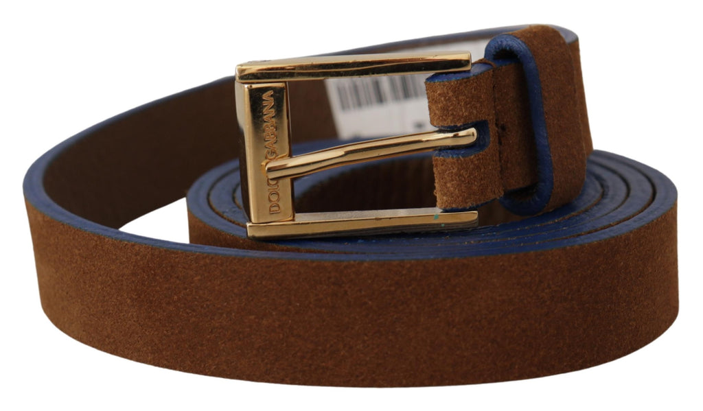 Dolce & Gabbana Dark Brown Blue Leather Gold Metal Buckle Belt Dolce & Gabbana