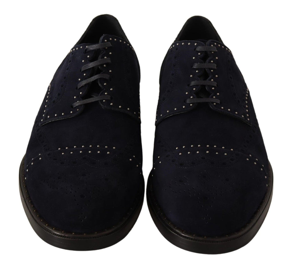 Dolce & Gabbana Blue Suede Leather Derby Studded Shoes Dolce & Gabbana