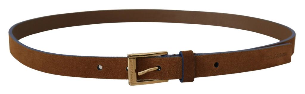 Dolce & Gabbana Dark Brown Blue Leather Gold Metal Buckle Belt Dolce & Gabbana