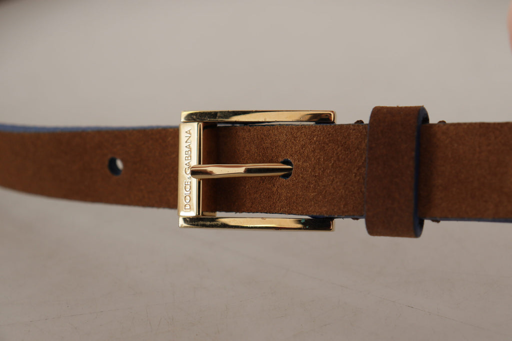 Dolce & Gabbana Dark Brown Blue Leather Gold Metal Buckle Belt Dolce & Gabbana