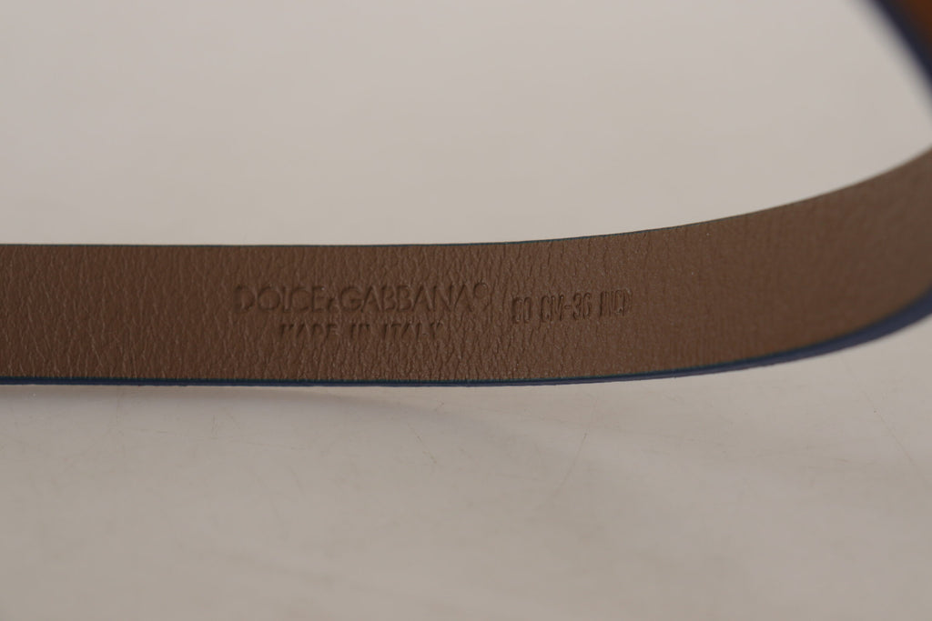 Dolce & Gabbana Dark Brown Blue Leather Gold Metal Buckle Belt Dolce & Gabbana