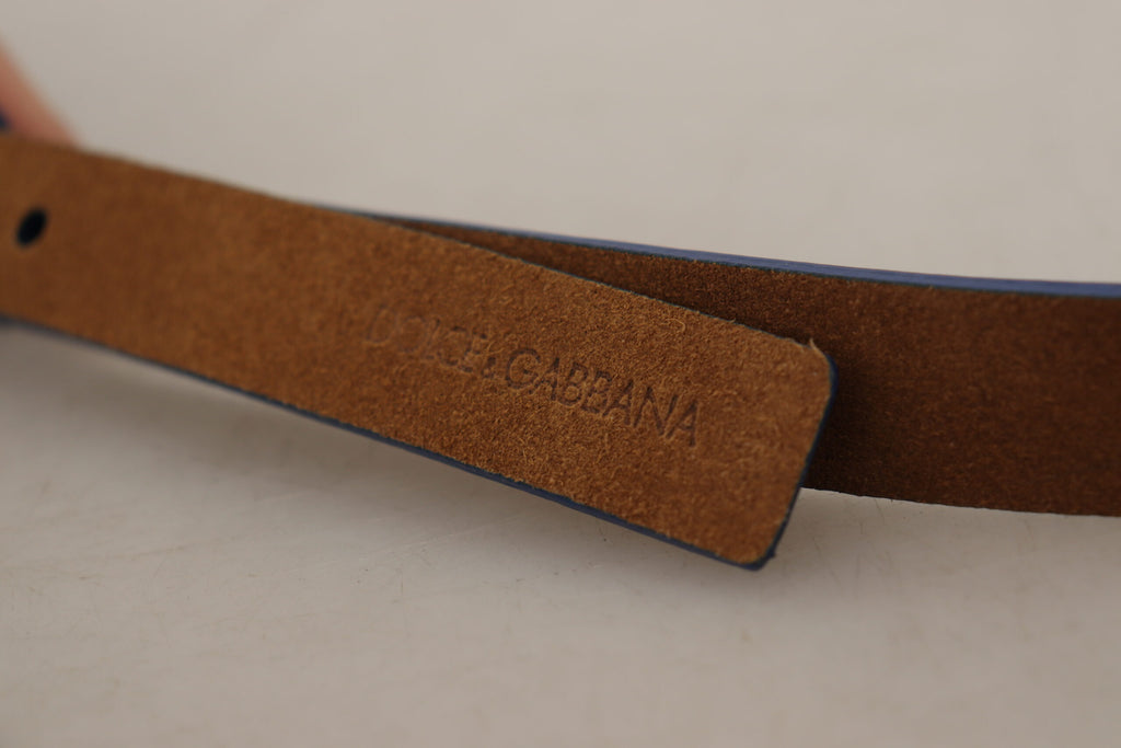 Dolce & Gabbana Dark Brown Blue Leather Gold Metal Buckle Belt Dolce & Gabbana