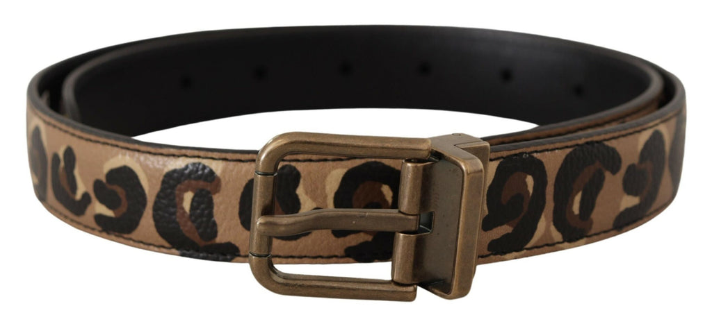 Dolce & Gabbana Brown Leather Leopard Print Bronze Metal Buckle Belt - Luxe & Glitz