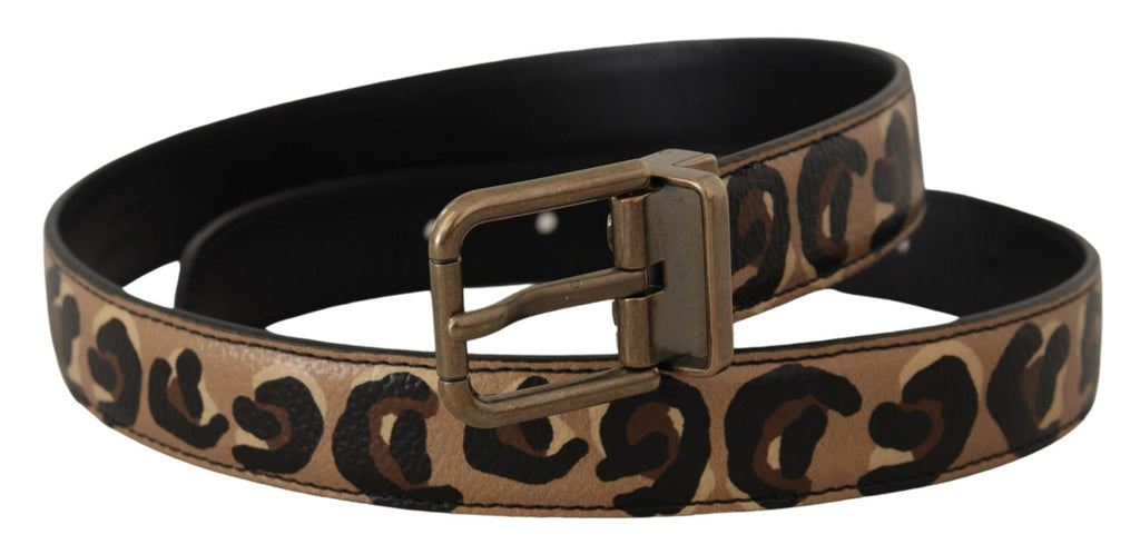 Dolce & Gabbana Brown Leather Leopard Print Bronze Metal Buckle Belt - Luxe & Glitz